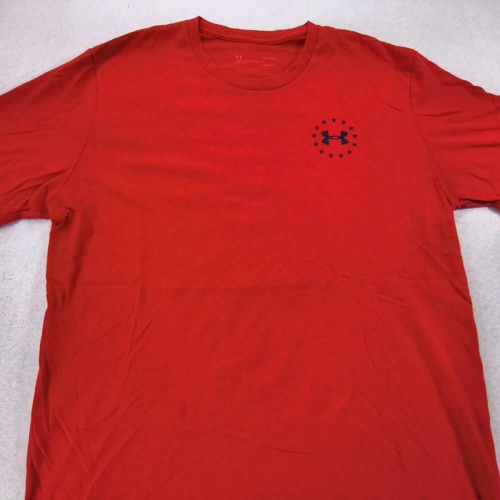 Under Armour Casual Crew Neck Short Sleeve Graphic T Shirt Mens Size M Red Black